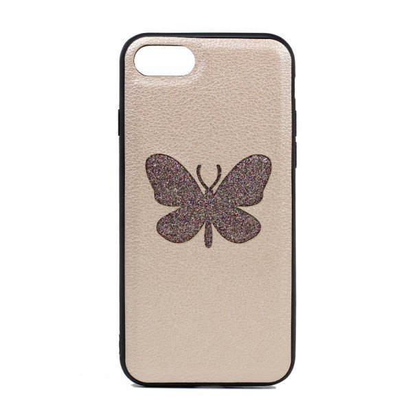 Wholesale iPhone 8 / 7 Glitter Butterfly Fashion PU Leather Case (Champagne Gold)